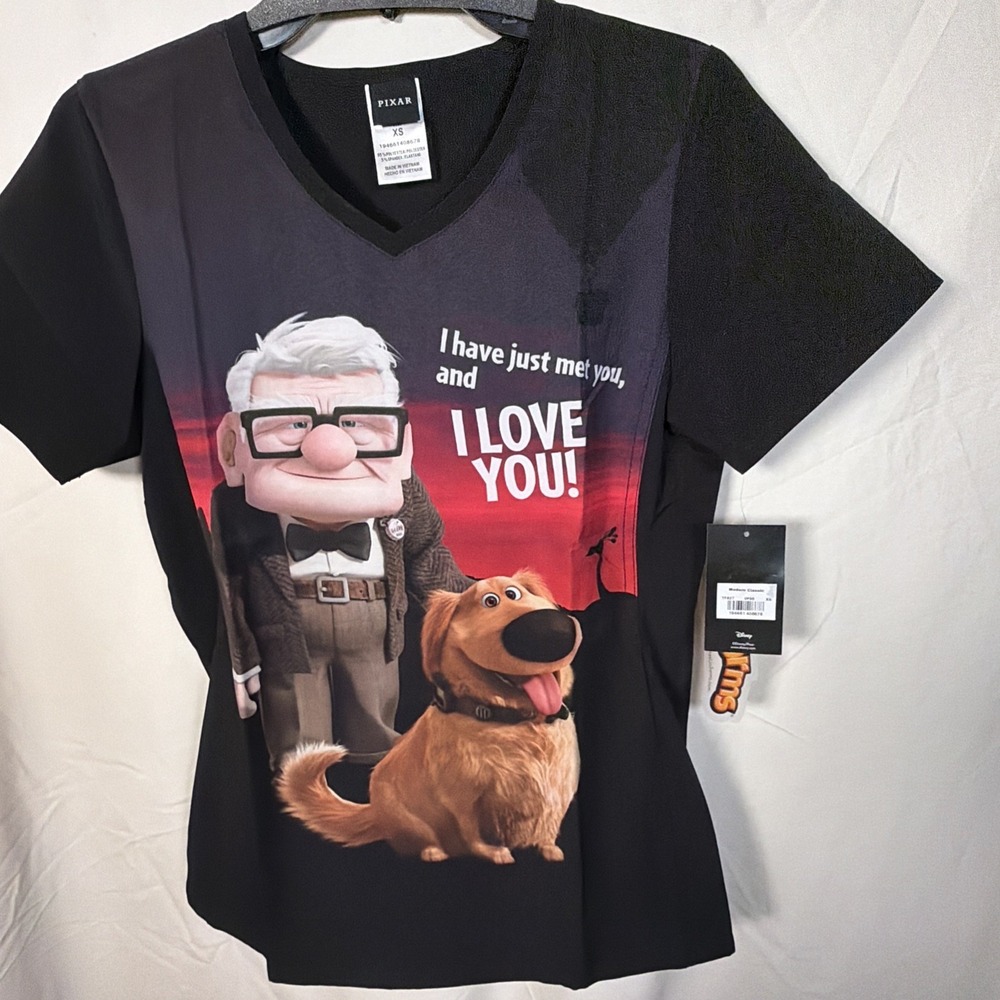 Tooniforms by Cherokee Disney Pixar Up Scrub Top Carl Dug Size XS‎ NWT